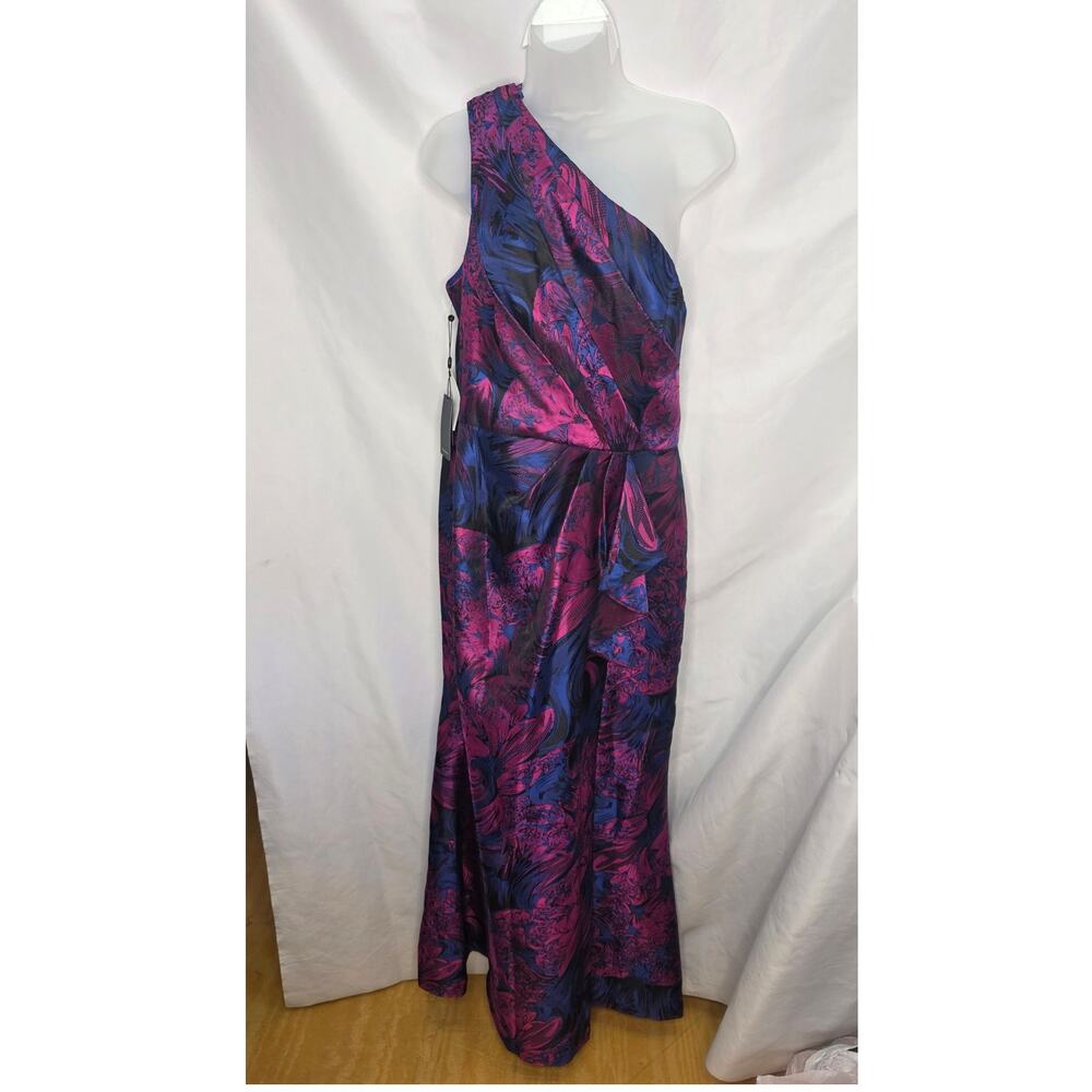 Adrianna Papell One Shoulder Jacquard Gala Formal Gown Size 12 Orchid Wedding - Picture 2 of 15